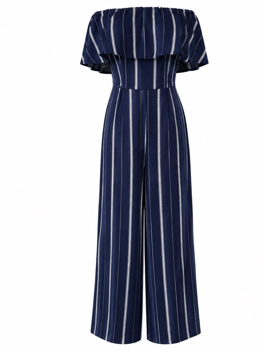 NWT Altar’d State Cara Off Shoulder Wide Leg Jumpsuit Navy Stripe Medium